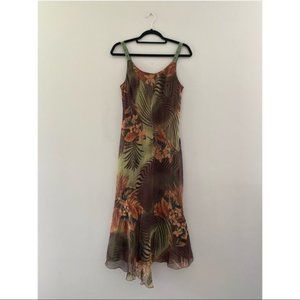 SOLD | Sangria Midi Dress Tropical Floral Print Eyelet Size 10